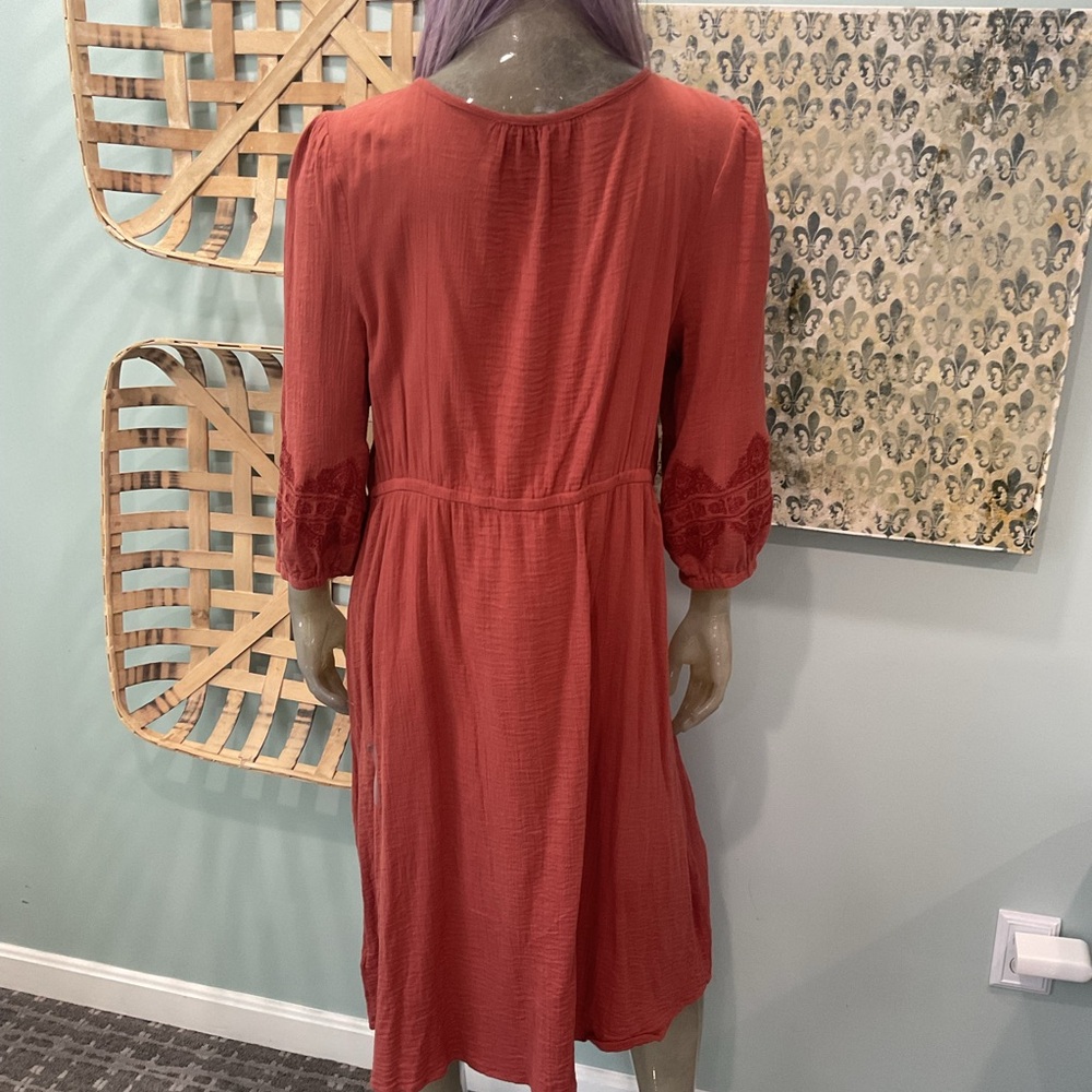 Lucky Brand Terracotta Embroidered Midi Dress - Picture 8 of 9